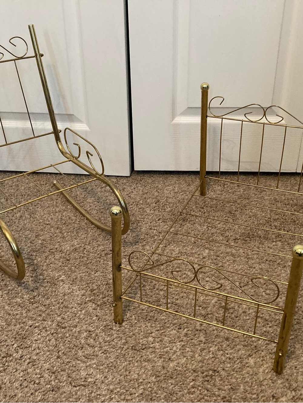 Gold Toned Metal Doll Bed Frame and Rocking Chair Fits up to 18” Dolls